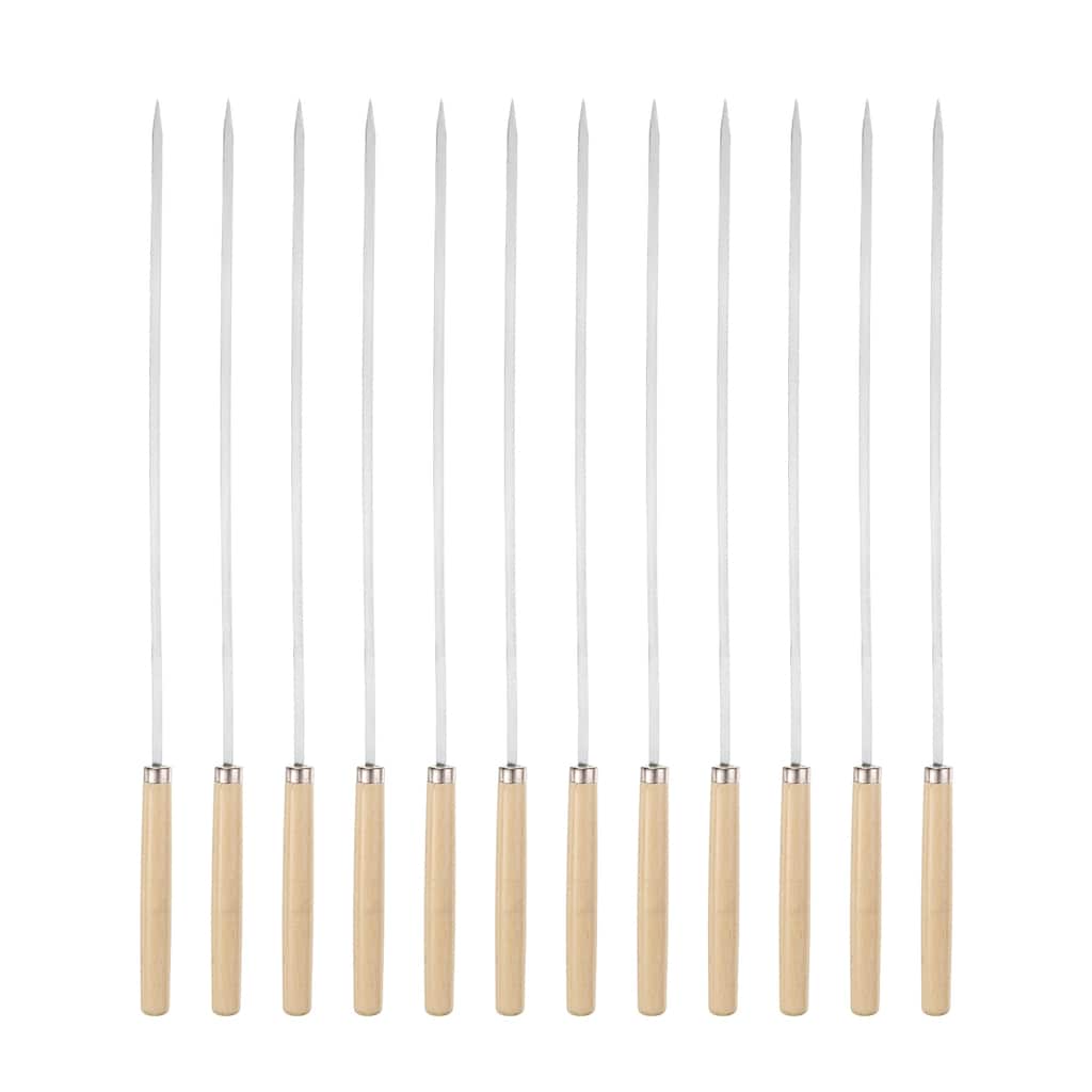 12pcs Kebob Skewers 33cmx4.3mm Flat Sticks with Wood Grip Handle - 35cmx4.3mmx1.2mm