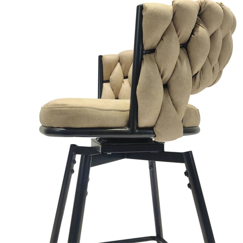 Swivel Upholstered Bar Stools with Back Footrest (Set of 2) - N/A