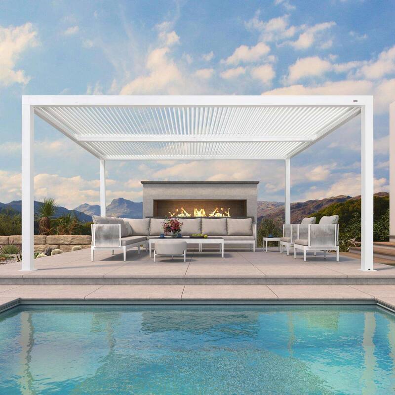 PURPLE LEAF Louvered Pergola Modern White Pergola with Adjustable Roof for Deck Backyard Garden - 12' x 16' - White