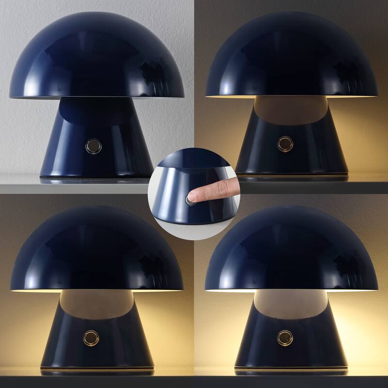 Alyson 7" Contemporary Bohemian Rechargeable/Cordless Iron Integrated LED Mushroom Table Lamp, by JONATHAN Y