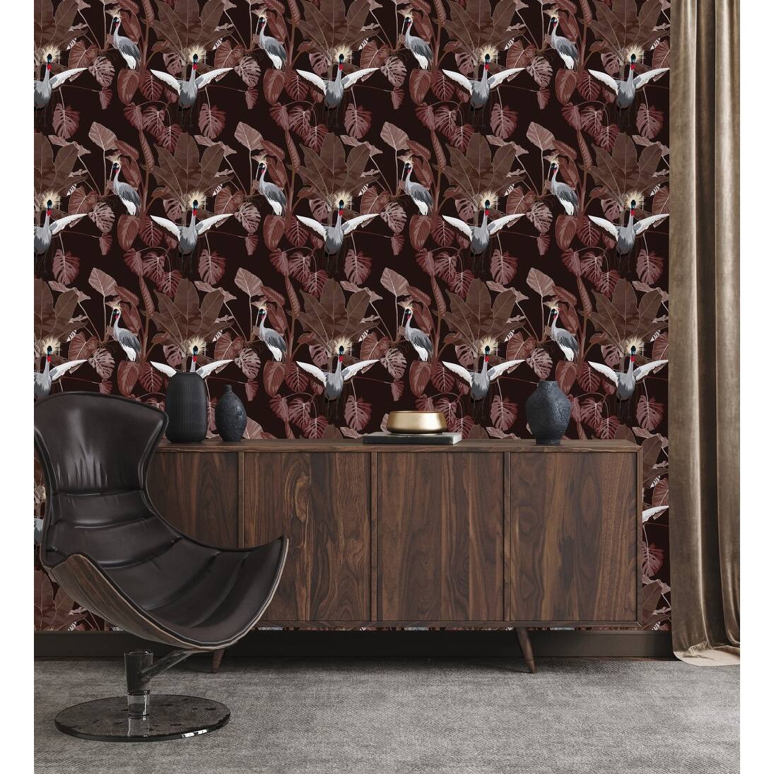 Burgundy Wallpaper with Leaves Peel-and-Stick and Pre-Pasted - Bed Bath