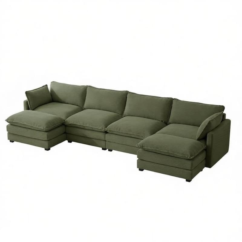 Oversized Modular Corduroy Sectional Sofa Set with Ottoman, 3-Seater / 4-Seater Deep Seat Lounge Couch for Living Room