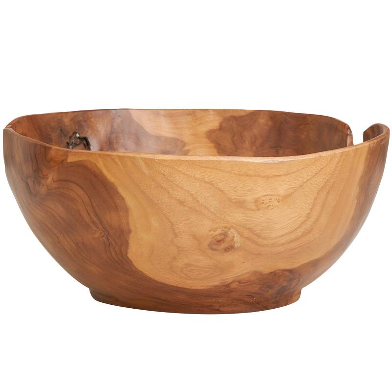 Brown or Black Teak Wood Handmade Decorative Bowl with Natural Grooves
