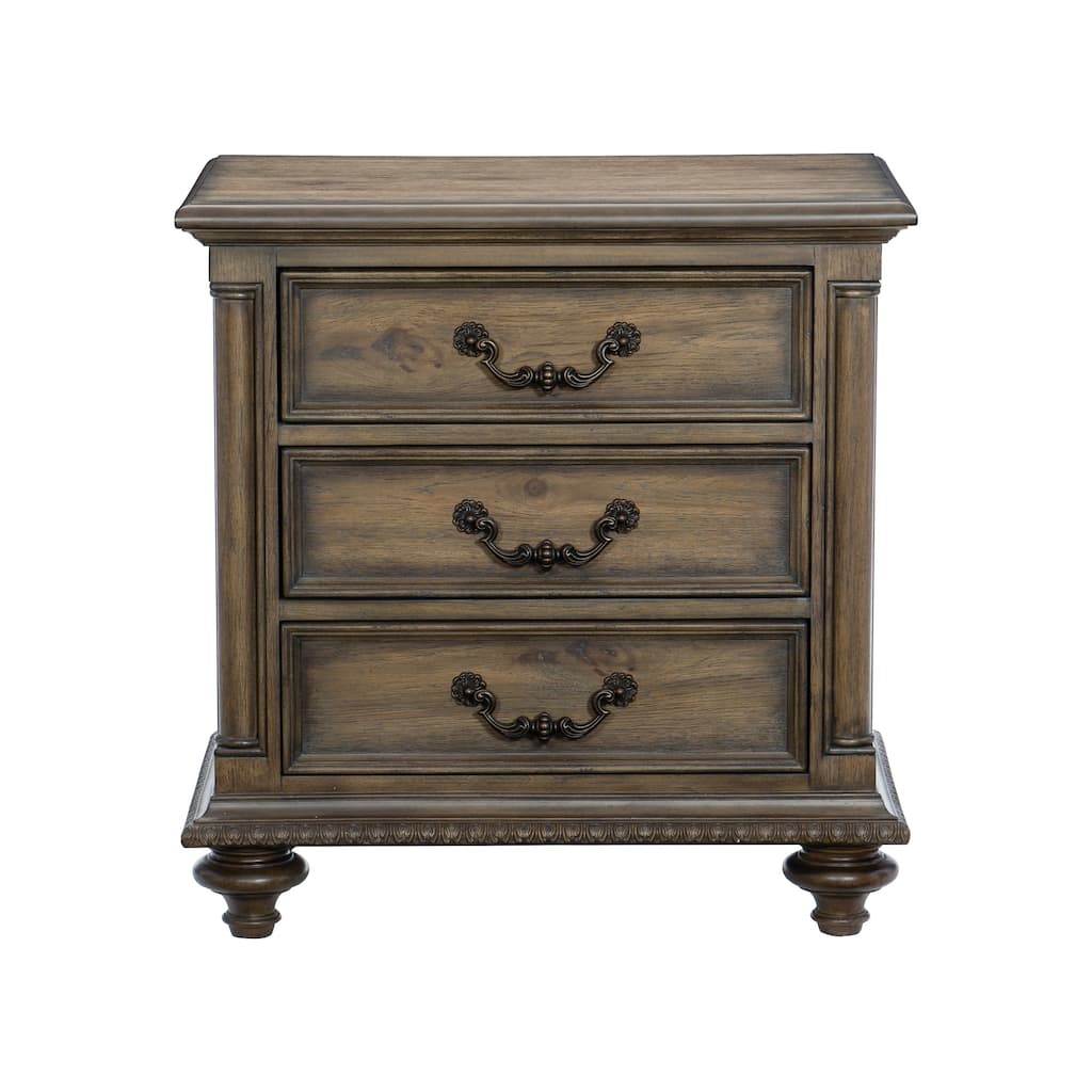 Traditional Vintage Nightstand, Bedside Storage Cabinet with Metal Hardware, Entry Side Table with 3-Drawers, Sofa Side Table