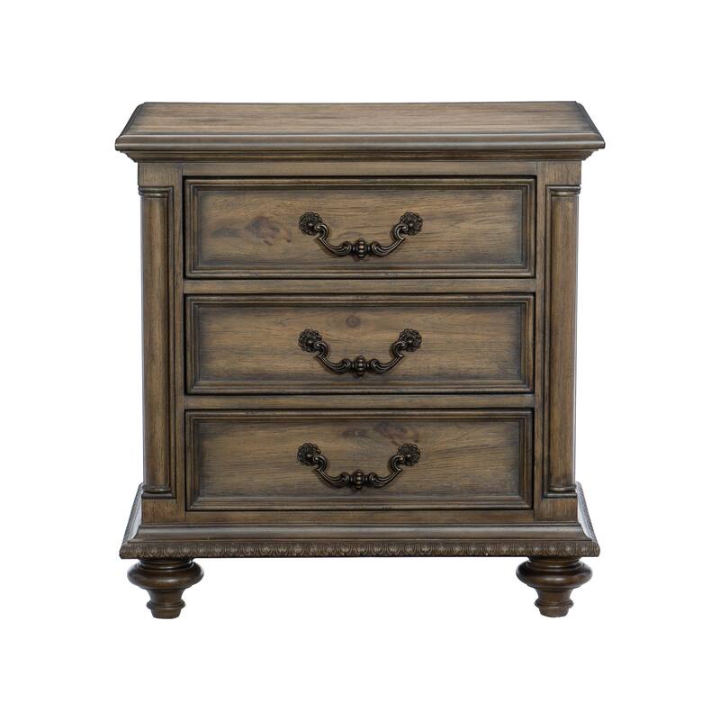 Traditional Vintage Style 1pc Nightstand of 3 Drawers Metal Hardware Weathered Pecan Classic Bedroom Furniture