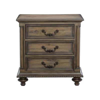 Traditional Vintage Style 1pc Nightstand of 3 Drawers Metal Hardware Weathered Pecan Classic Bedroom Furniture