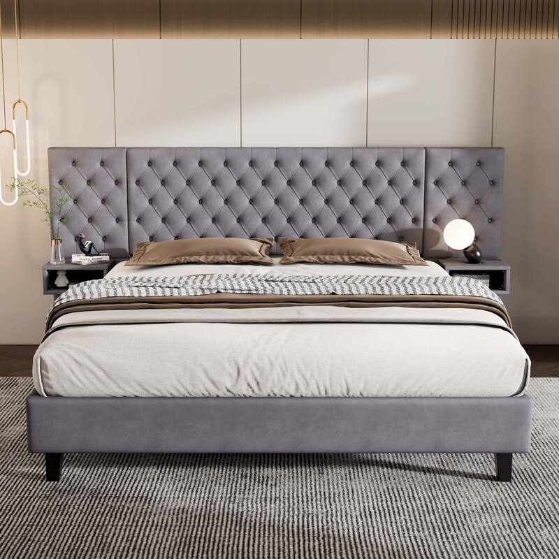 Christopher Knight Home - Alexander Velvet Upholstered Tufted Platform Bed with Nightstands