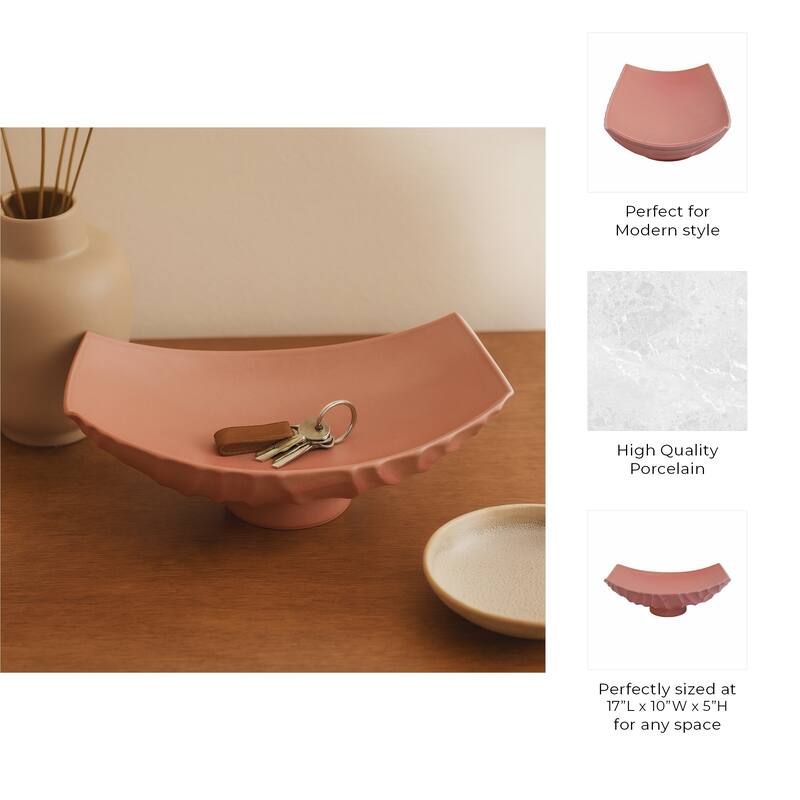 Ceramic Porcelain Modern Decorative Tray - Red, 17" - 17.0"