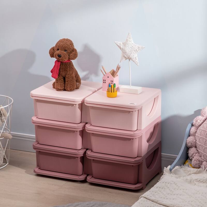 Qaba 3 Tier Kids Storage Unit, 6 Drawer Chest Toy Organizer Plastic Bins