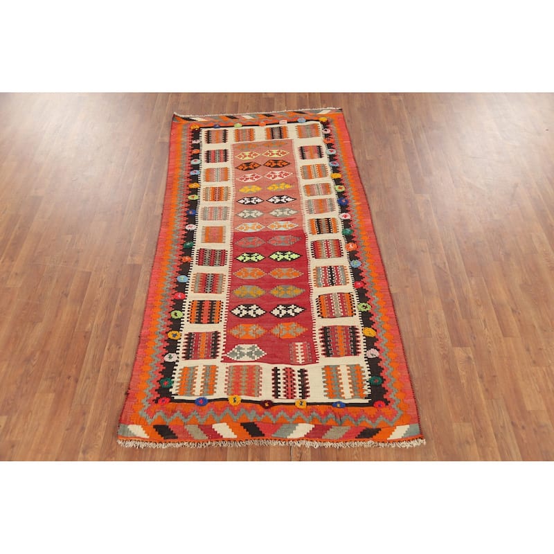 Vegetable Dye Kilim Qashqai Persian Antique Rug Tribal Wool Carpet - 3'10"x 7'3"