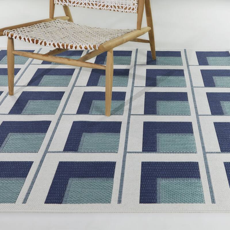 Francesco Modern Geometric Checkered Indoor/Outdoor Area Rug - 5'3" x 7' - Navy Blue