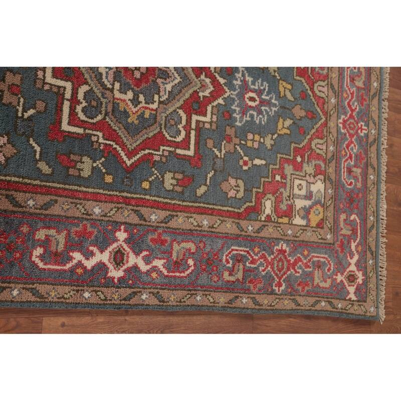 Geometric Heriz-Serapi Oriental Foyer Rug Hand-Knotted Wool Carpet - 3'10" x 5'9"