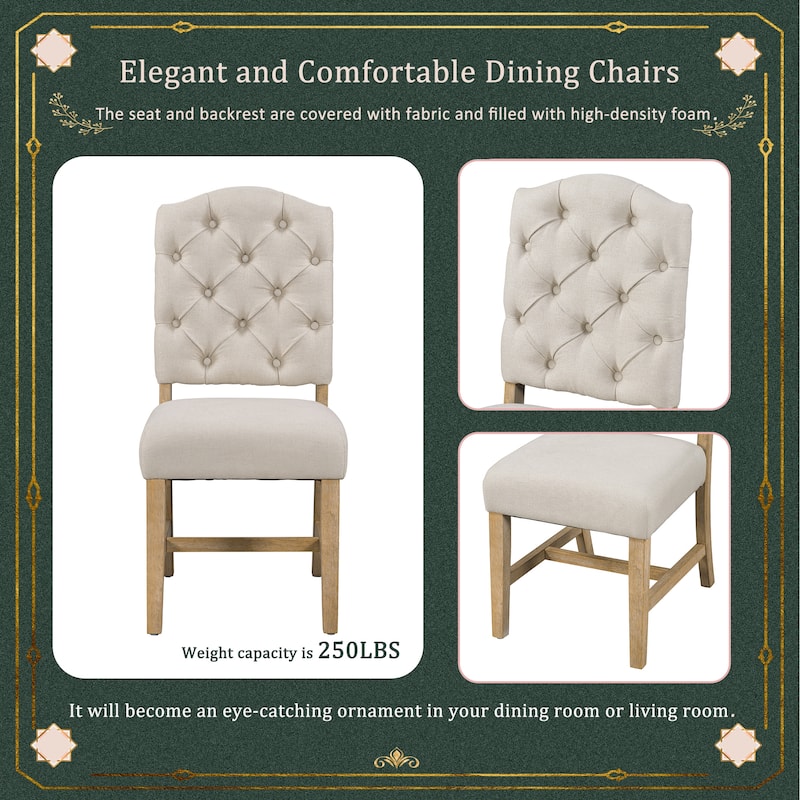 5 Piece Wood Extendable Round Dining Table Set Removable Leaf, Button-Tufted Backs Upholstered Chairs, X-Base Design