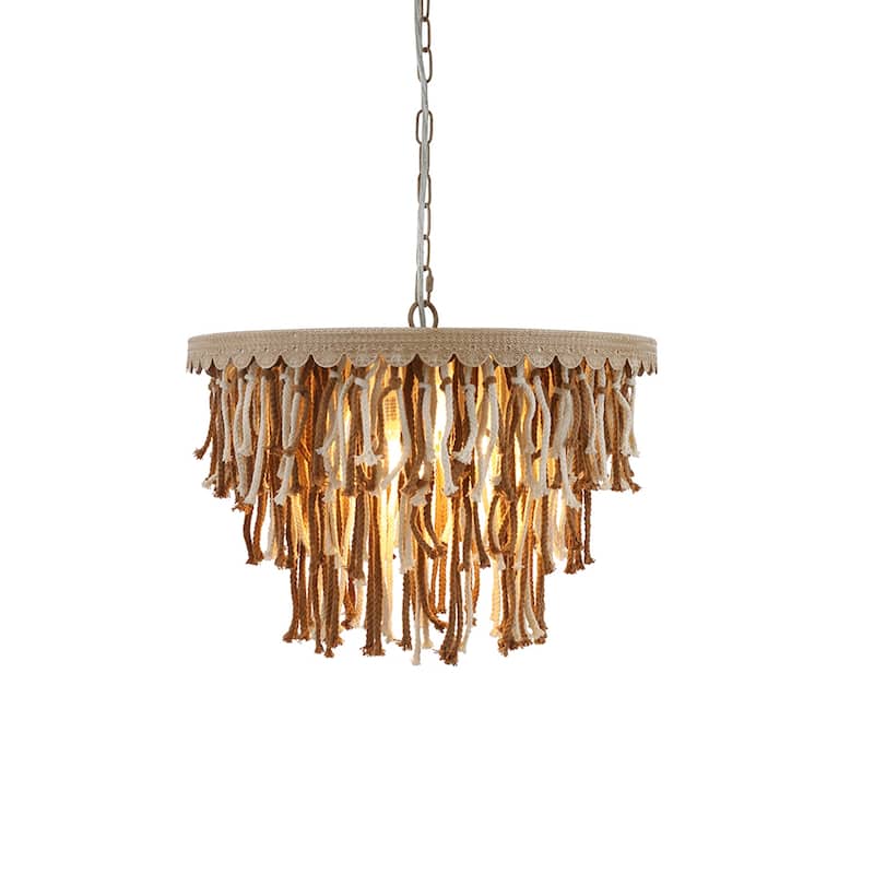 5-Light Boho Tassel Chandelier for Dining Room with Brown Finish