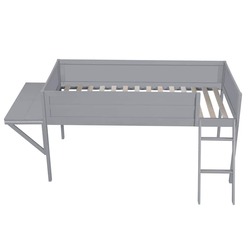 Twin Size Wood Gaming Loft Bed with LED Desk (250lb Capacity)