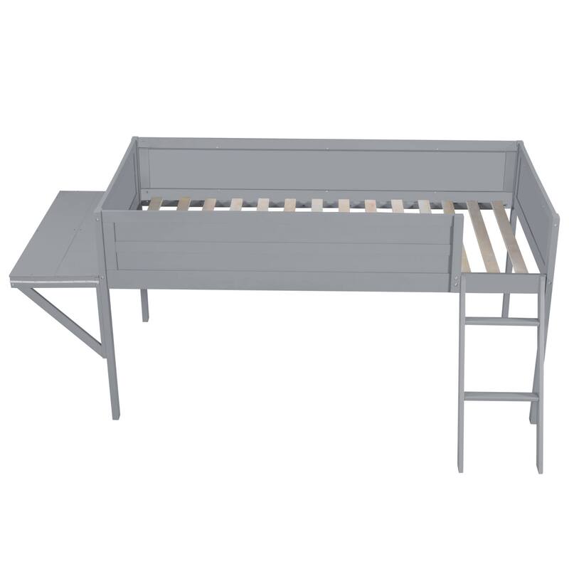 Wood Gaming Loft Bed with Desk and LED Lights