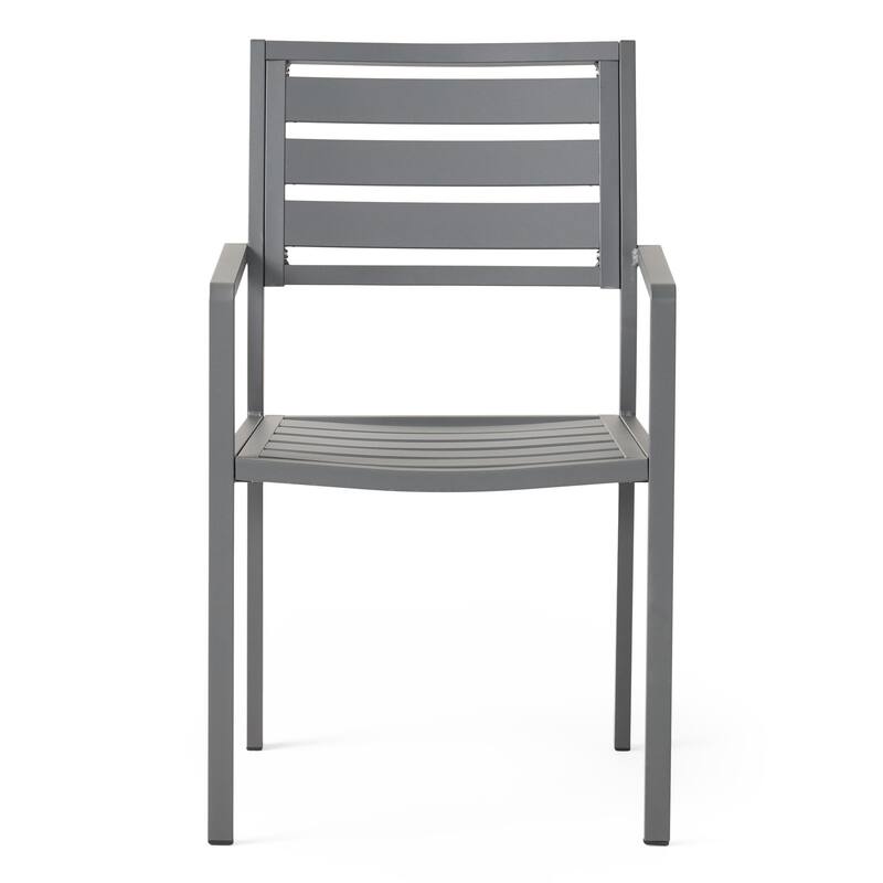 Roomfitters Modern Outdoor Aluminum Slat Back Dining Chairs, Rust Resistant Frame, Gun Metal Gray, Set of 2