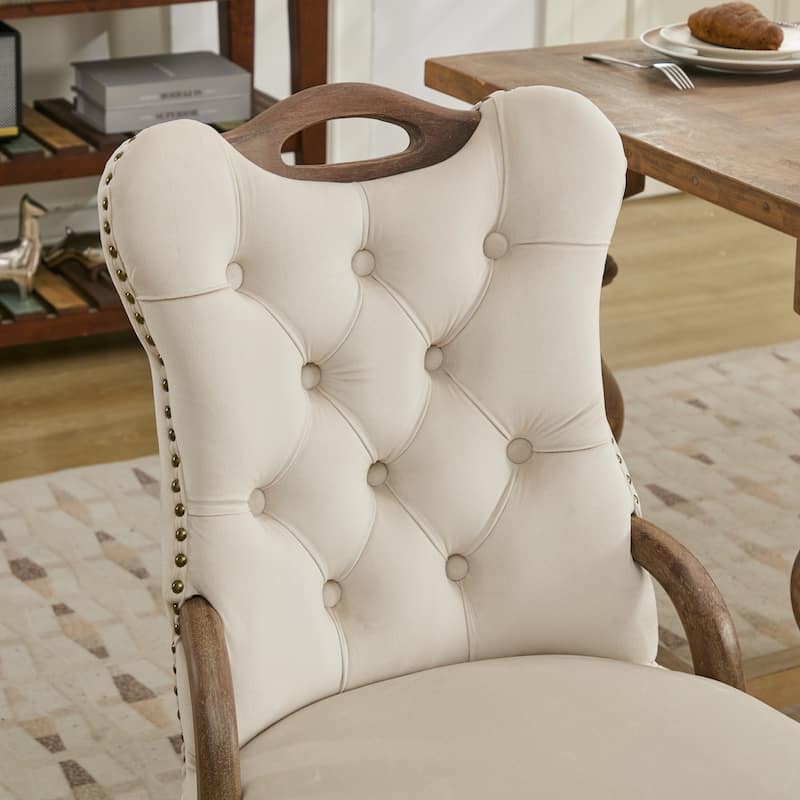 GDF Studio- Velvet Wing-Back Dining Chair with Handmade Tufted Trim & Curved Wood Legs, Set of 2