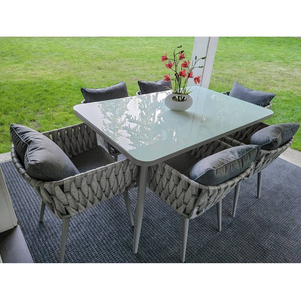 ALEKO Rattan Wicker 7-Piece Indoor/Outdoor Dining Patio Furniture - Irvine Set