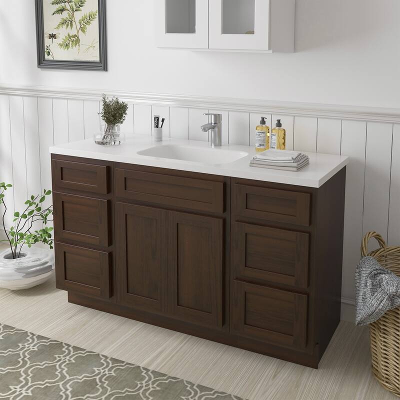 Vanity Art 54" Oak Freestanding Bathroom Vanity Cabinet without Top