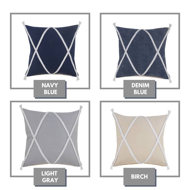 Sevita Coastal Geometric Braided and Tasseled Throw Pillow