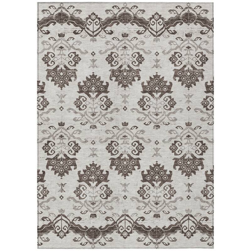 Machine Washable Indoor/ Outdoor Chantille Damask Medallion Rug