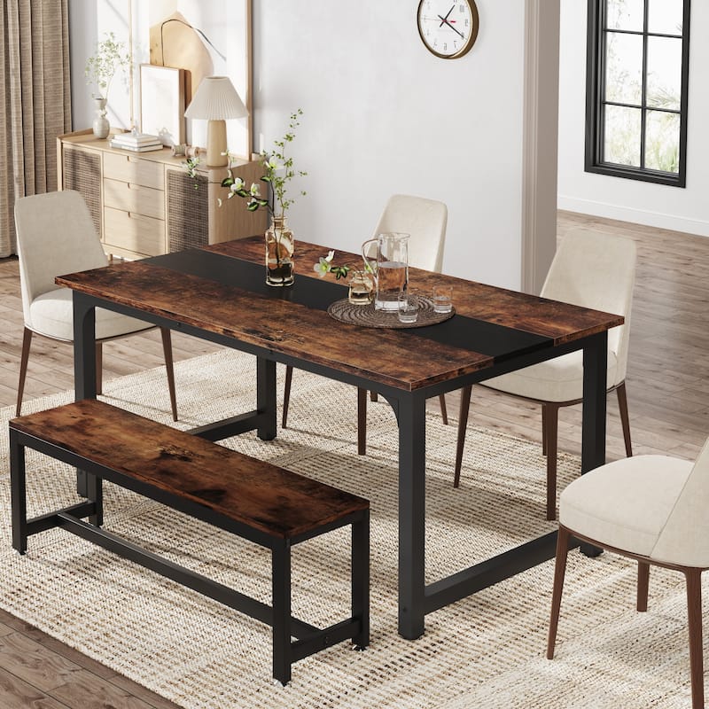 63 Inches Industrial Kitchen Dining Table - 63" L x 31.5" W x 29.13" H - Black and Brown
