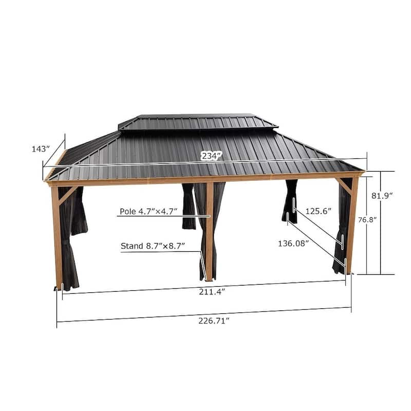 PURPLE LEAF Hardtop Gazebo Galvanized Steel Roof Gazebo Pergola Wooden Coated Alumninum Frame Wiht Mosquito Net and Light