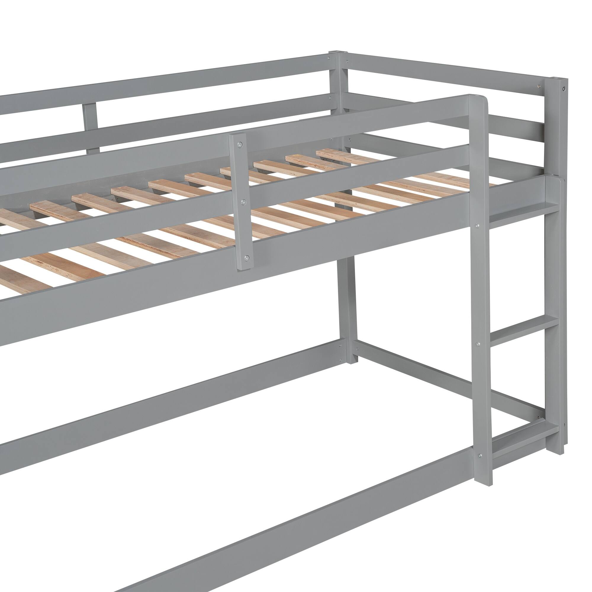 Gray Twin over Twin Bunk Platform Bed w/ Ladder, Guard Rails Floor Bed ...