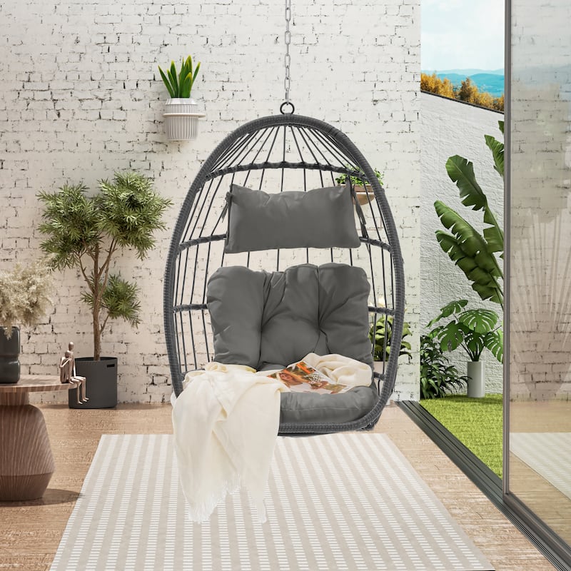 GDFStudio - Penelope Outdoor Rattan Egg Swing Chair for Relaxed and Stylish Garden Lounging