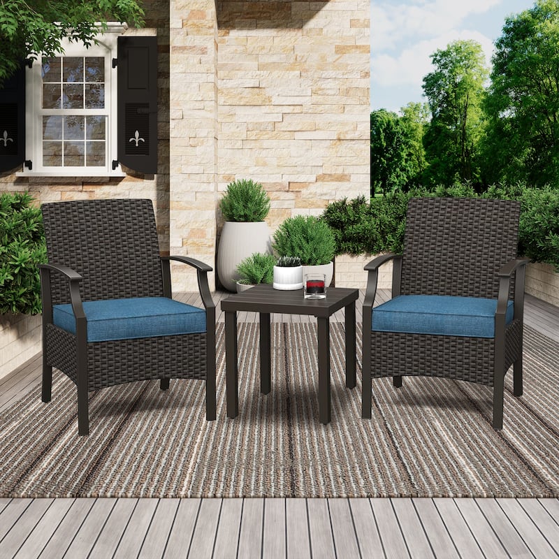 3 Piece Pati Outdoor Wicker Modern Bistro Sets with Coffee Table