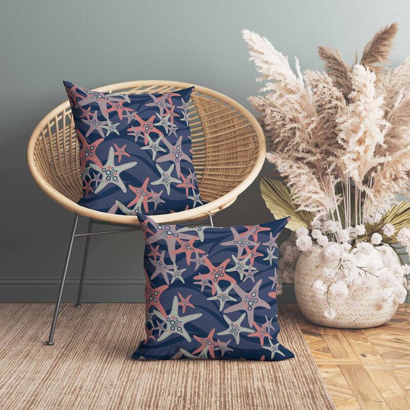 Starfish Sway Indoor/Outdoor Reversible Throw Pillow Blue and Copper