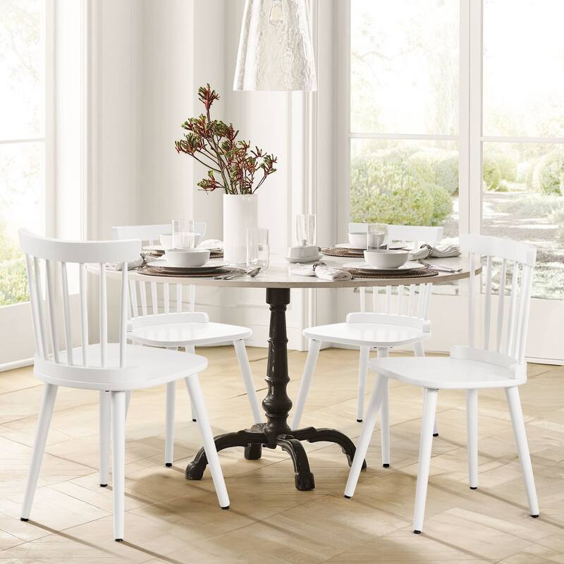 Solid Wood Spindle Back Windsor Dining Chairs Set of 2 - 33.3"H x 17.72"W x 19.7"D - Set of 4 - White