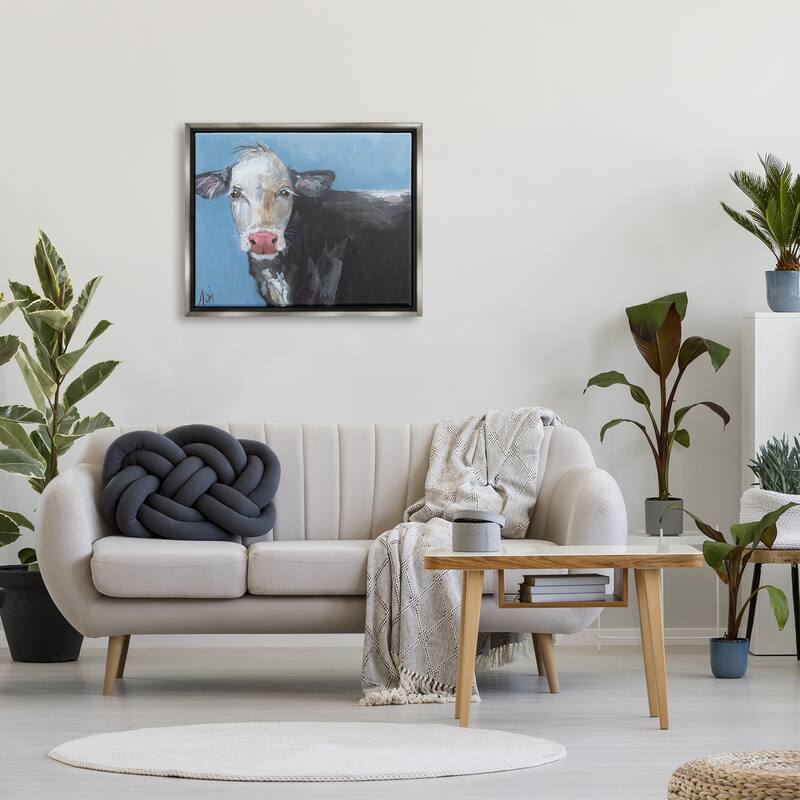 Stupell Farmhouse Dairy Cow Blue Painting Framed Floater Canvas Wall Art by Molly Susan Strong