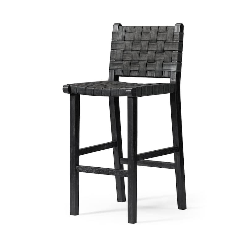 Maven Lane Noah Kitchen Dining Stool with Vegan Leather - Aged Black - Bar Height