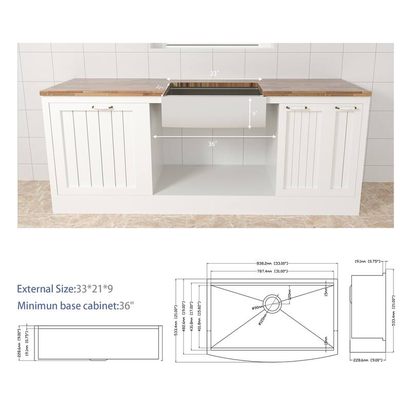 Farmhouse Sink Workstation - Kitchen Sink Stainless Steel 16 gauge Apron Front Kitchen Sink