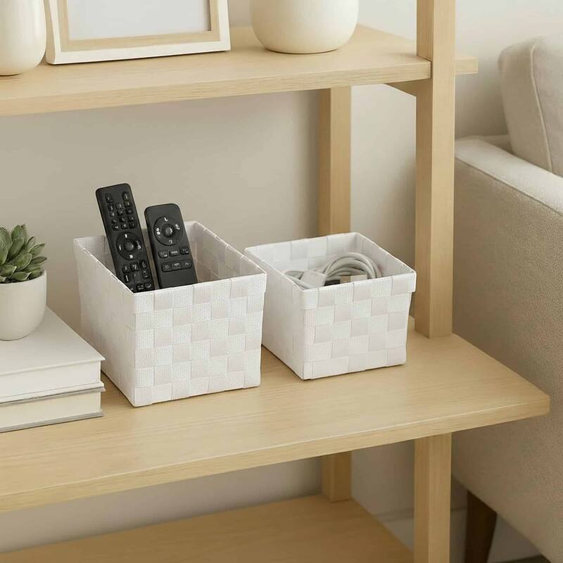 Checkered Woven Strap Storage Baskets (Set of 3) - 7.8 L x 5.3 W x 4.2 H