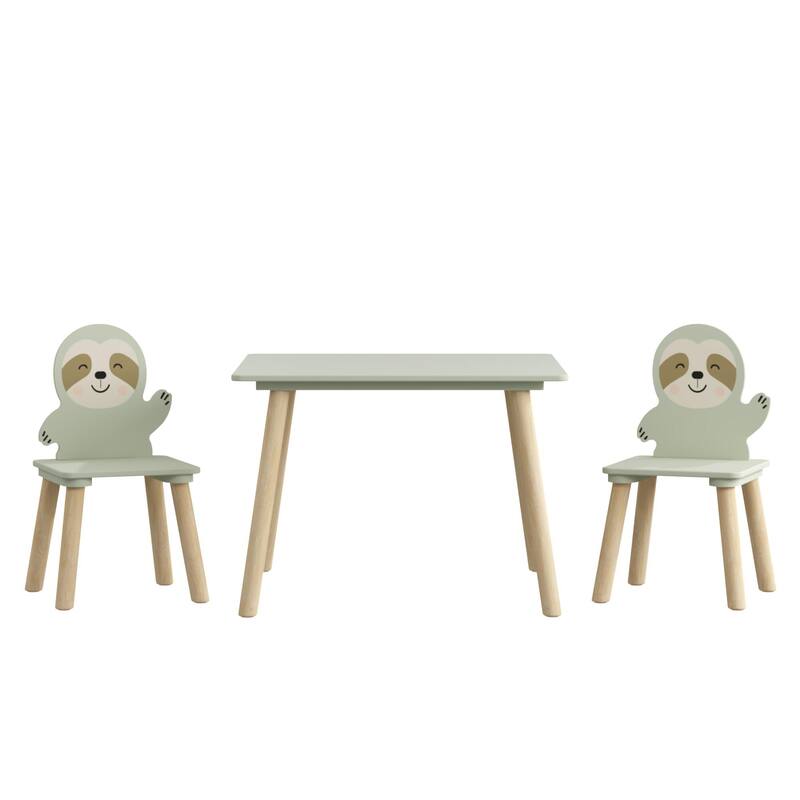 Kids Table and Chair Set with 2 Cute Sloth Chairs, Wooden Toddler Activity Table, Cute Animal Design Play & Study Set