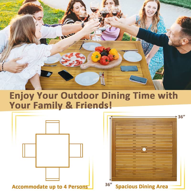 Gymax 5 PCS Patio Dining Set Acacia Wood Table w/ 1.9'' Umbrella Hole