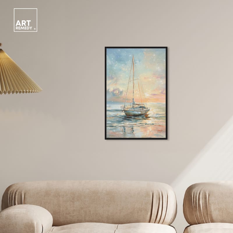 Art Remedy Boat On The Shore Framed Sailing 1 Piece Canvas Wall Art