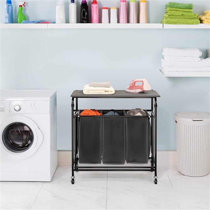 Laundry Sorter Cart Heavy Duty 3 Bags Classic Rolling Side pull Laundry Hamper Sorter - 17.32"D x 28.35"W x 30.31"H
