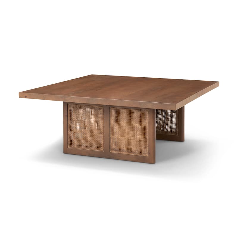 Grier Solid Wood With Cane Accented Base Coffee Table