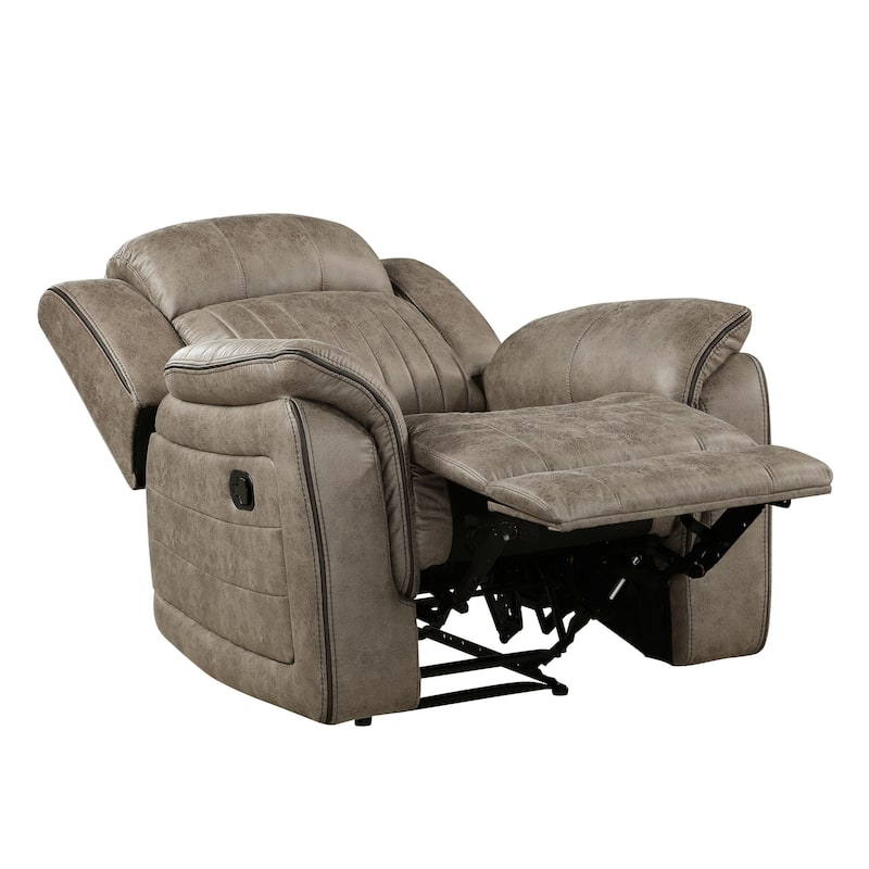 Bento 38 Inch Manual Recliner Chair, Tab Pull, Sandy Brown Microfiber