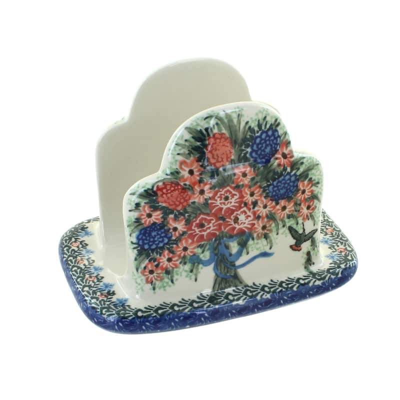 Blue Rose Polish Pottery 487 Ceramika Artystyczna Napkin Holder - Blush Bouquet