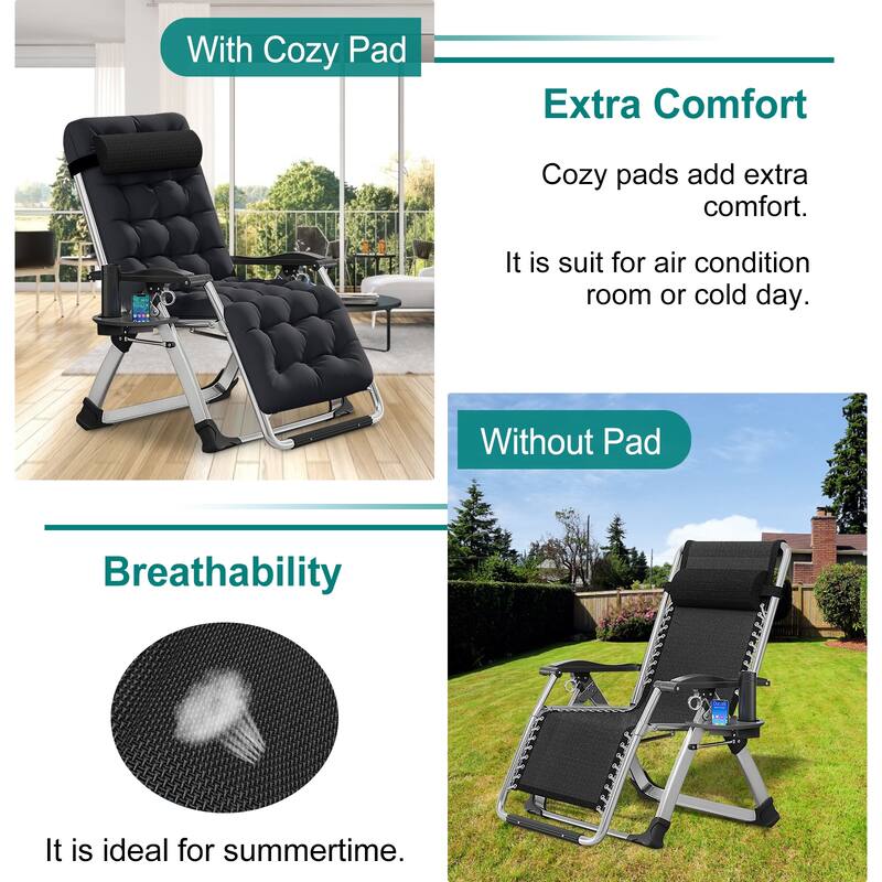 DoCred Zero Gravity Chair Lawn Lounger Chair with Pillow 2pcs