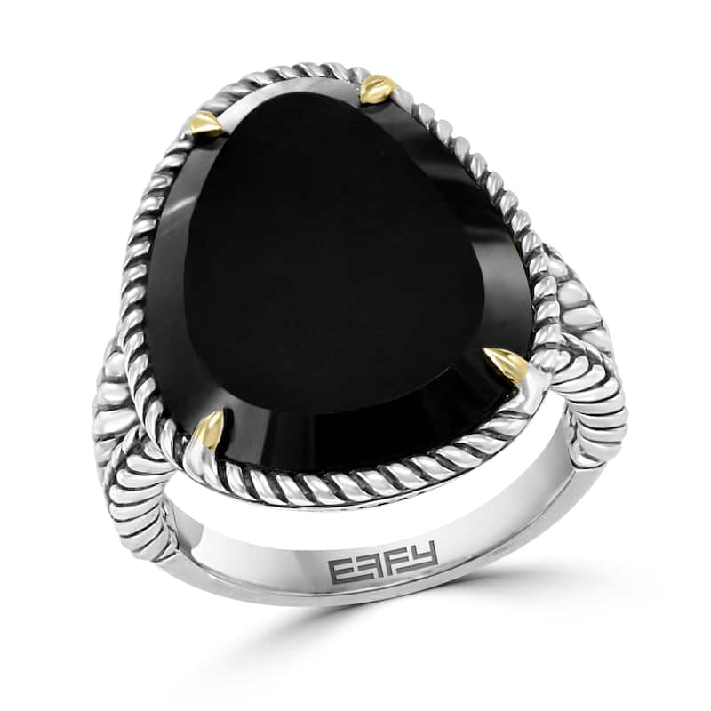 EFFY 925 Sterling Silver/18K Gold Onyx Ring