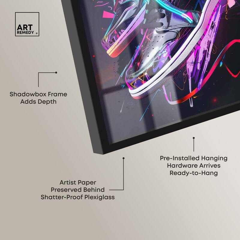 Neon Ribbons Sneakers Shadowbox by Art Remedy