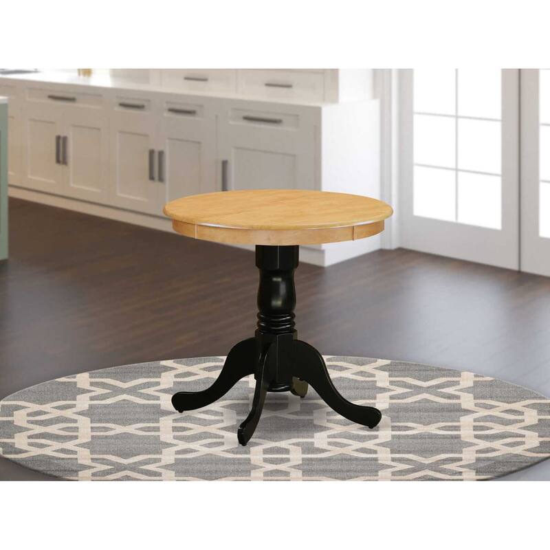 Round Dining Table - 30 Inch Rubber Wood Pedestal Kitchen Table with Rustic Oak Finish