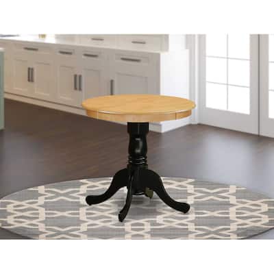 Round Dining Table - 30 Inch Rubber Wood Pedestal Kitchen Table with Rustic Oak Finish