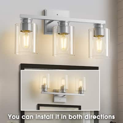 YANSUN 3-Light Brushed Nickel Vanity Wall Sconce with Clear Glass Shades